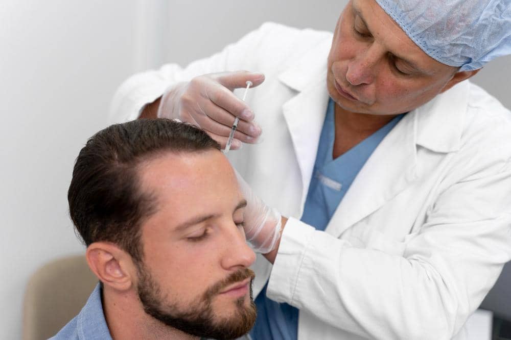 hombre con especialista en salud capilar